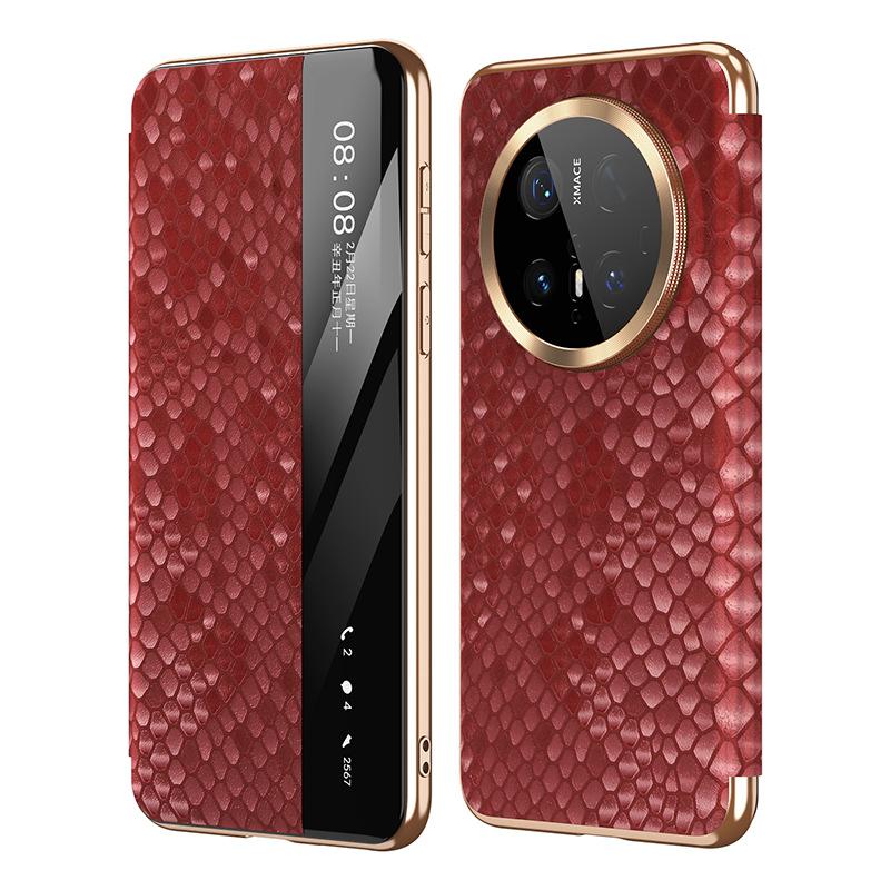Applicable to Huawei mate70pro mobile phone case smart window pura80pro flip cover anti-drop magnetic suction men's leather case