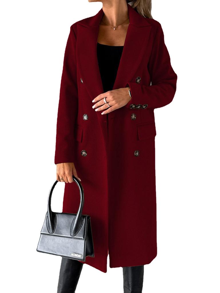 Women's Double-Breasted Long Trench Coat, Classic Fall Winter Overcoat, Elegant Formal Outerwear, Casual Loose Fit, with Belt, 7 Colors