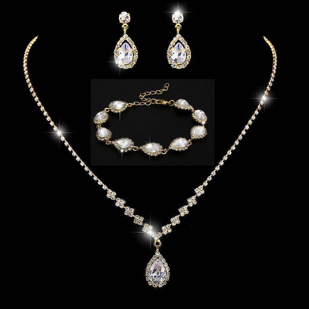 Elegant Rhinestone Set: Necklace, Earrings & Bracelet with Claw Chain Design - Multiple Styles