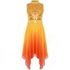 Girls Liturgical Dance Dress Mock Neck Sleeveless Design Asymmetrical Hem Shiny Sequins Bodice Costume