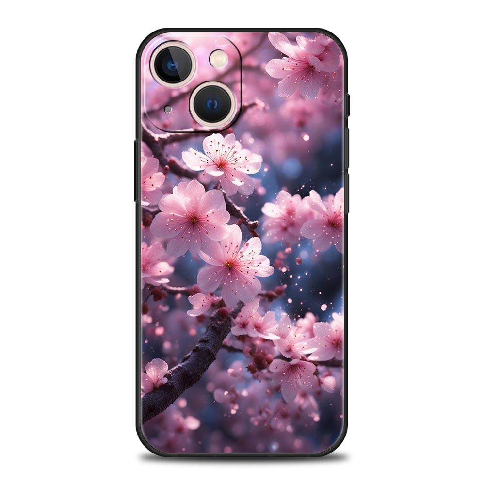 Kirschblüten Handyhülle Für iPhone 17 16 15 Pro Max 11 12 13 14 7 8 Plus SE 2020 X XR XS Hülle Weich Schwarz