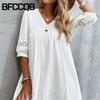 Women's Fashion Summer Spring Solid Color Print V-Neck 3/4 Sleeves Casual Dresses