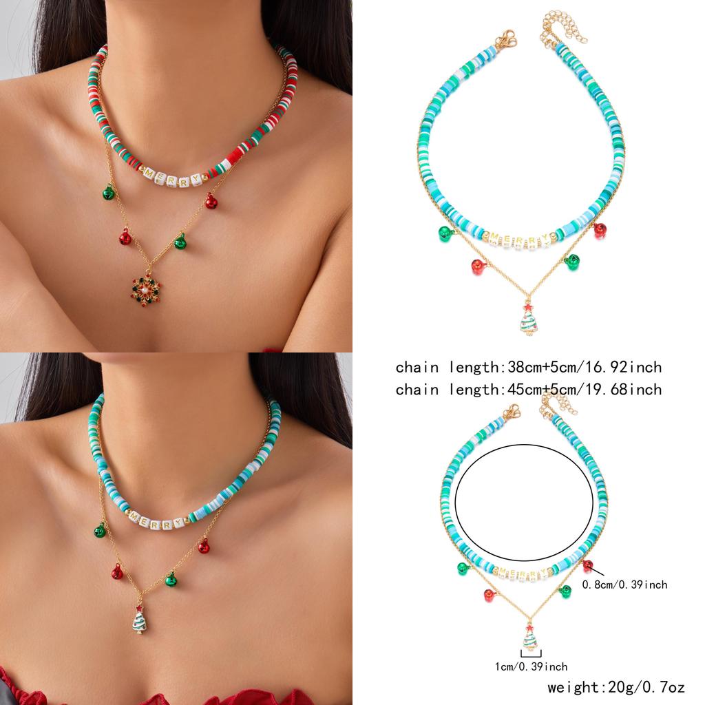 Christmas Bell Charm Necklace With Snowman Snowflake Elements For Seasonal Gift