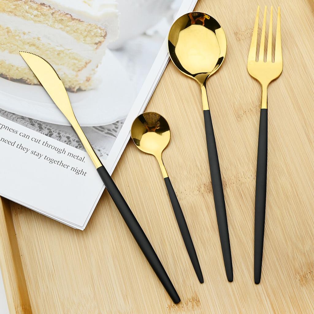 4Pcs Western Colorful Dinnerware Set Stainless Steel Cutlery Dinner Set Knife Fork Coffee Spoon Silverware Kitchen Tableware Set