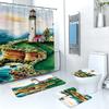 Shower Curtain Digital Printing Shower Curtain Lighthouse Landscape Polyester Bathroom Partition Curtain Bathroom Four-Piece Set