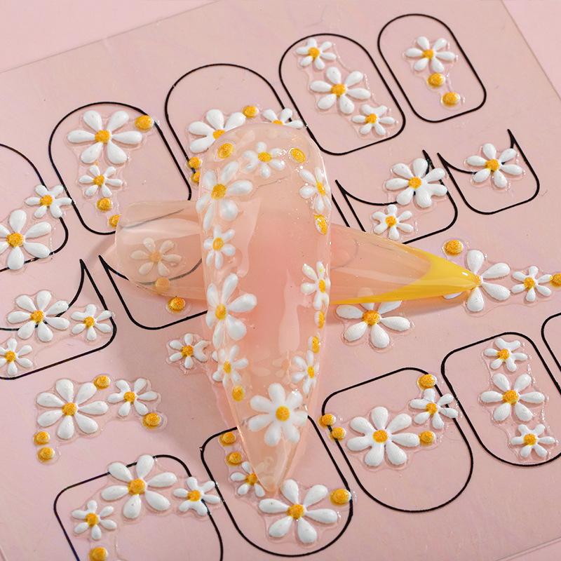 Neue Cartoon Nagelkunst Aufkleber Geprägte 3D Niedliche Kleine Frische Blumen Wasserdichte Nagelaufkleber