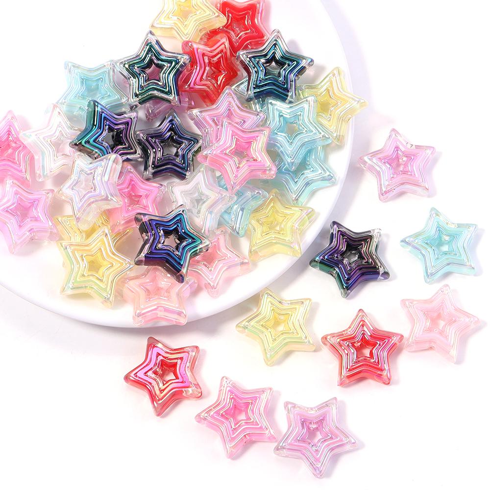 10pcs Acrylic Star Beads Plated Color Hollow Loose Spacer Bead For Jewelry Making DIY Necklace Bracelet Phone Key Chain Supplies