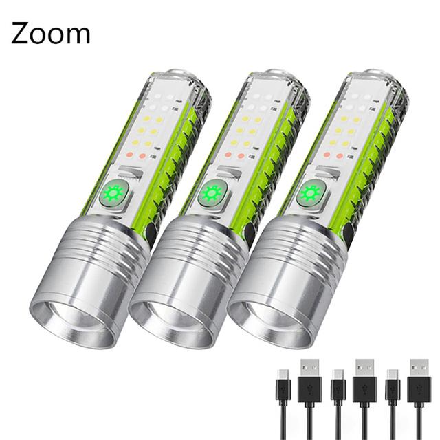 Powerful LED Fluorescence Flashlight Type-C Rechargeable Waterproof Zoom Torch Outdoor Multifunction Portable Camping Lantern