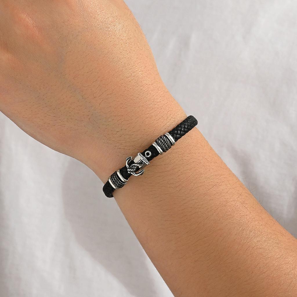 Mens Bracelet with Anchor Retro Weaving Leather Bracelets Personalized Stainless Steel Korean Anti Tarnish Jewellery ALN25123240