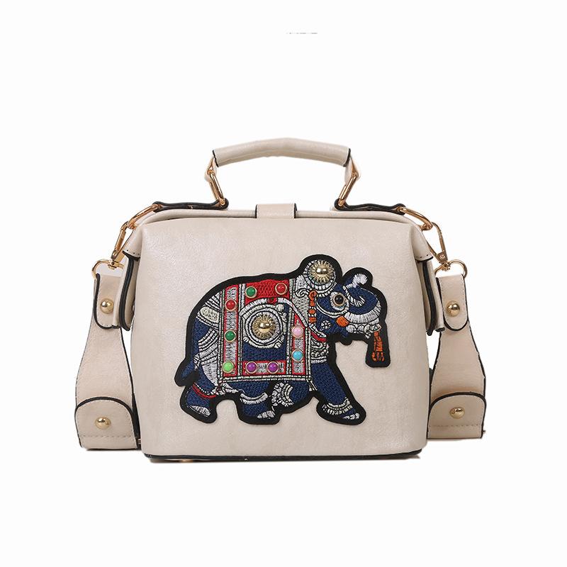 Vintage Embroidery Elephant Women's Handbags Soft PU Leather Thailand Exotic Portable Women's Messenger Bag Fashion Female Small Square Crossbody Bags