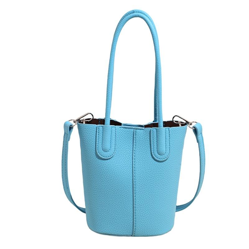 2025 Summer Popular Dopamine Color Simple Portable Bucket Bag Women Commuting Versatile Lychee Pattern Texture Messenger Bag