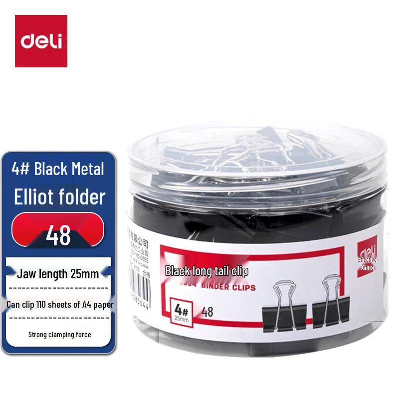 Deli 25mm Black Metal Binder Clips (48-count)