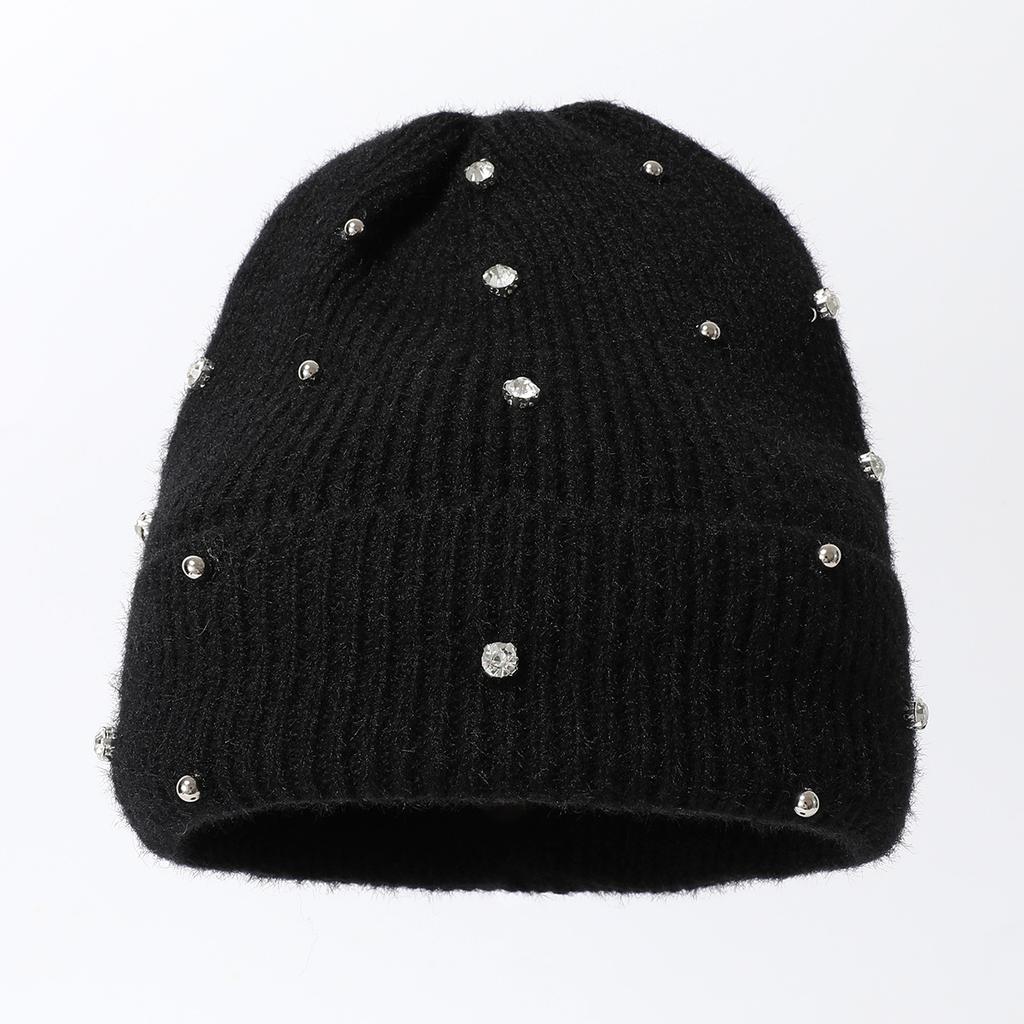 Solid Color Thickened Pom-Pom Square Diamond Sleeve Cap Outdoor Cold-Proof Warm Cap Knitted Cap