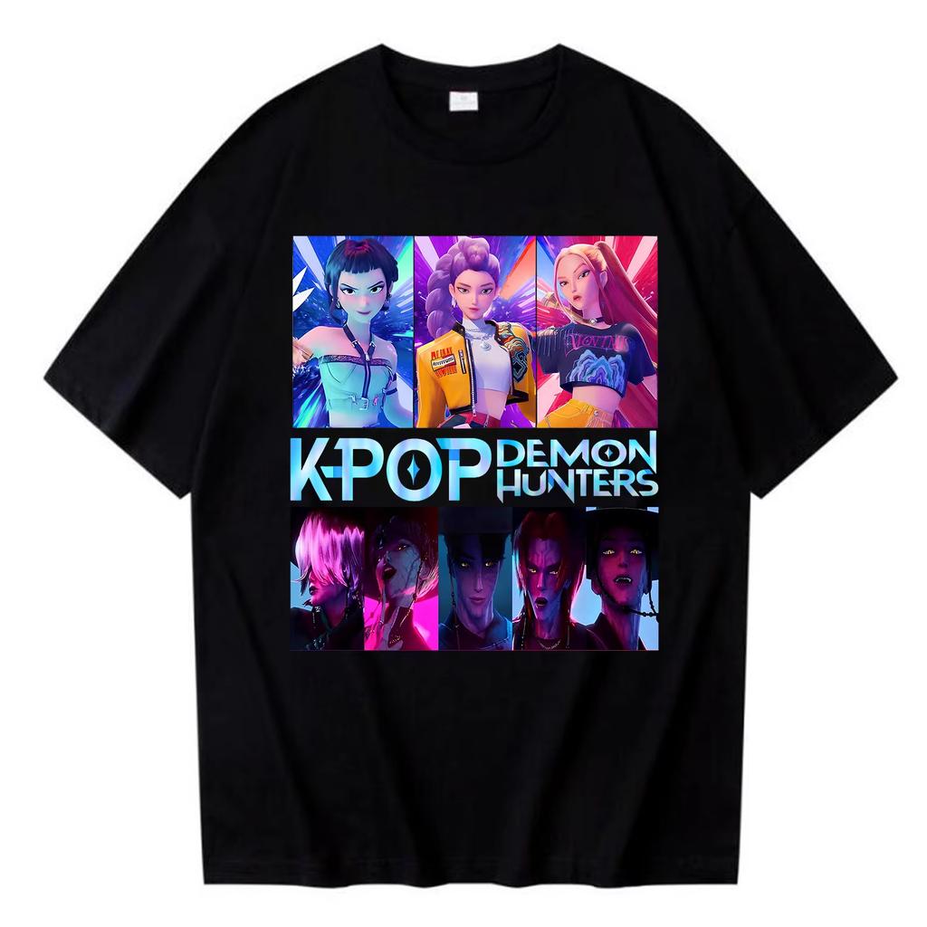 Kpop Dämonenjäger Saja Boys T-Shirt Harajuku Damen Mädchen Huntrix O-Ausschnitt Sommerhemd Geschenk für Fans