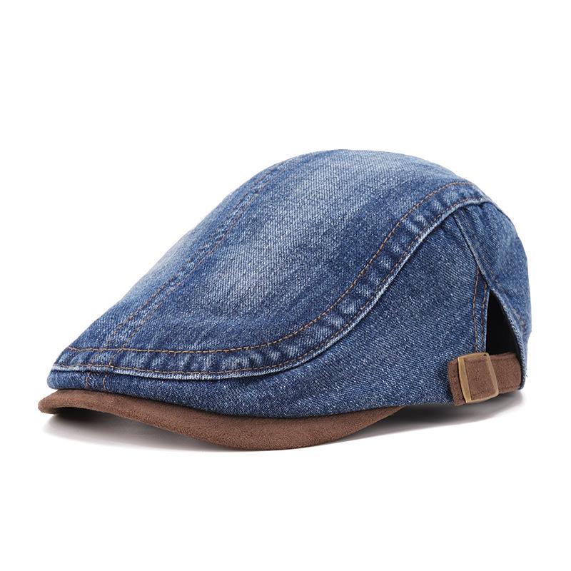 

Women s Wide Brim Washable Denim Beret, Korean Style Hat for Large Head Size - Face Slimming Design, Unisex Newsboy Cap for Autumn 57cm светло-синий