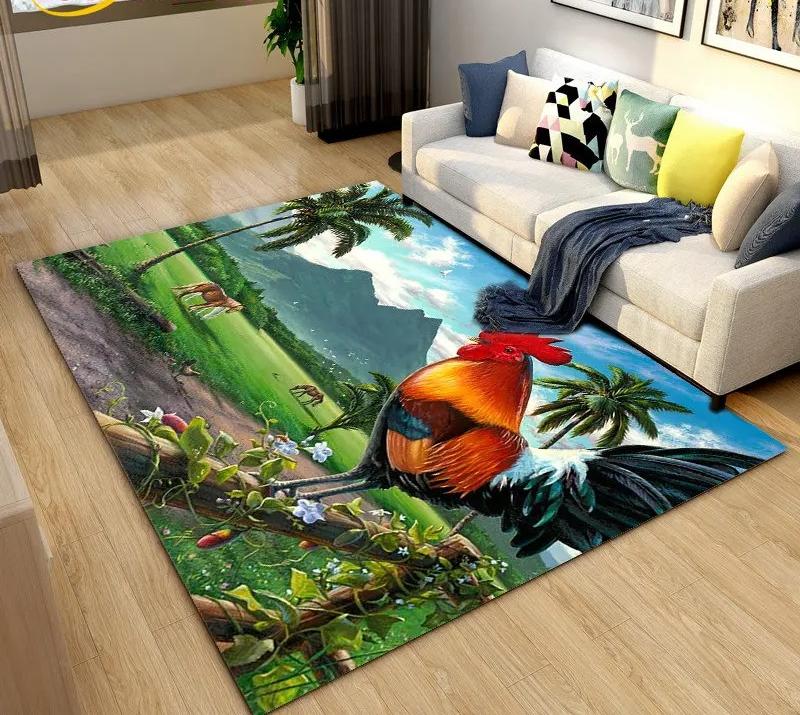 3D Rooster and Hen Chicken Carpet Bedroom Full Cover Living Room Rug Resistant To Dirt Easy To Maintain Soft Kitchen Decor Mat