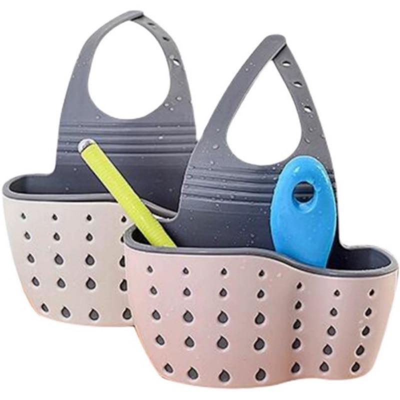Adjustable Button-type Sink Draining Hanging Bag Kitchen Faucet Sponge Double-layer Draining Hanging Basket