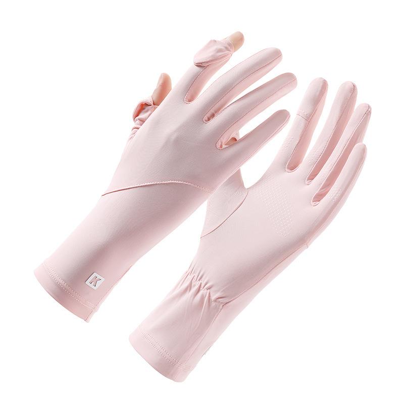 Extended Wrist Guard Can Leak Two Fingers and Touch Screen for Women's Outdoor Palm Wear Resistant Fashion Summer Ice Silk Gloves
