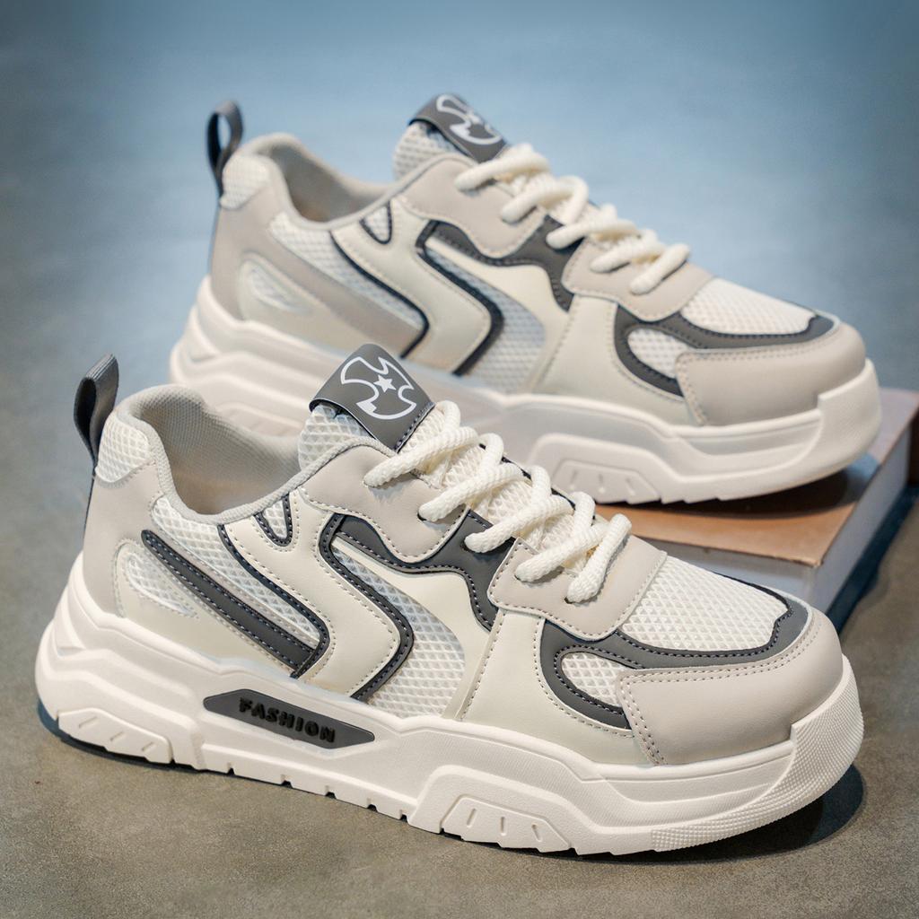 Autumn men's shoes new breathable mesh white shoes trendy versatile platform sports shoes casual board shoes daddy trendy shoes