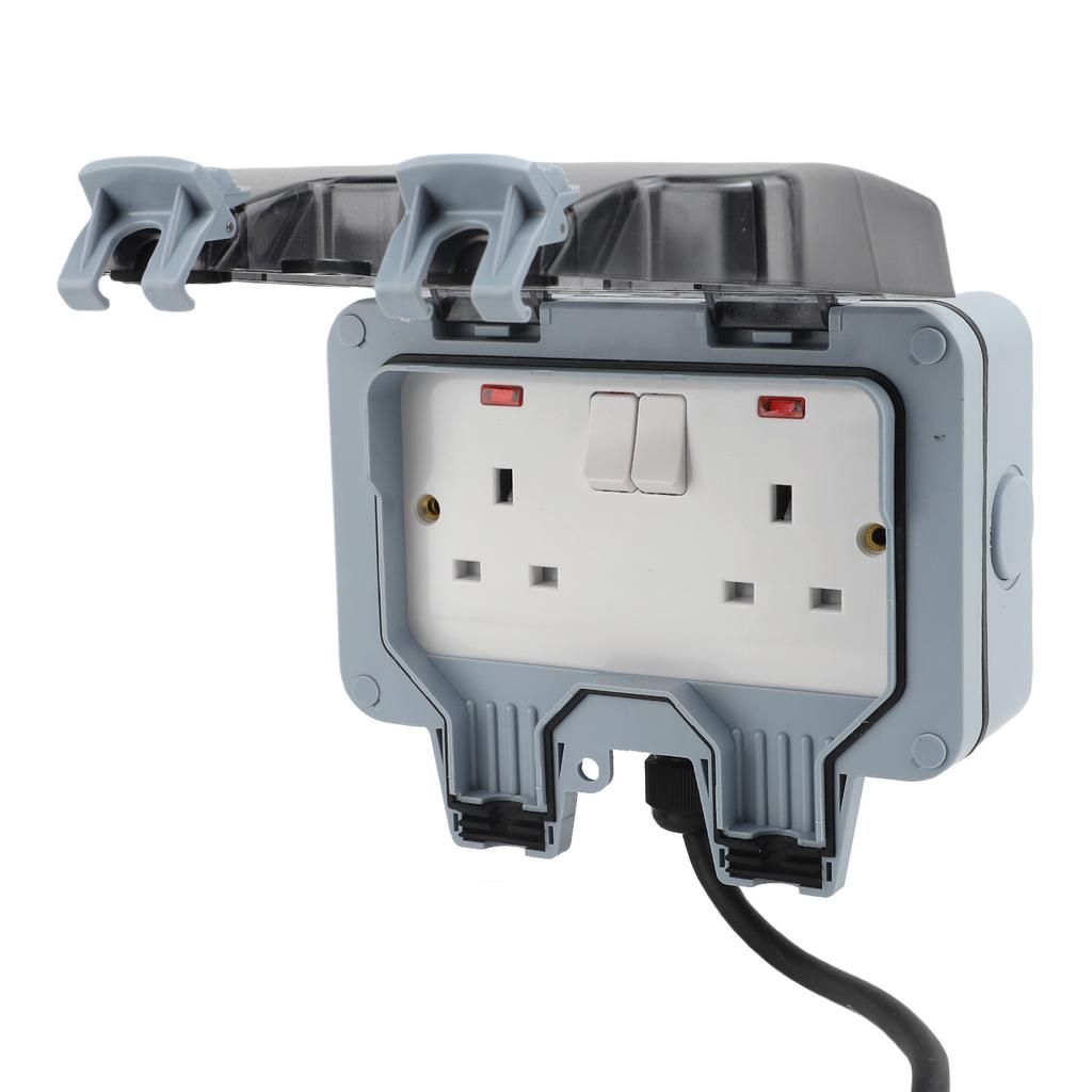 2 Gang Outdoor Electrical Outlet IP66 Water Proof Wall Mounted Power Outlet with Indicator Light