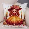 Rose Candle Witch Girl Cushion Cover Decor Cute Cartoon Children Pillowcase for Sofa Home Car Soft Plush Pillow Case xcm