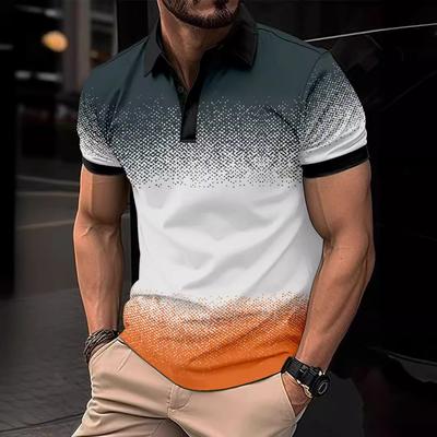Color Blocked Printed Men's Casual Short Sleeved Polo Shirt
