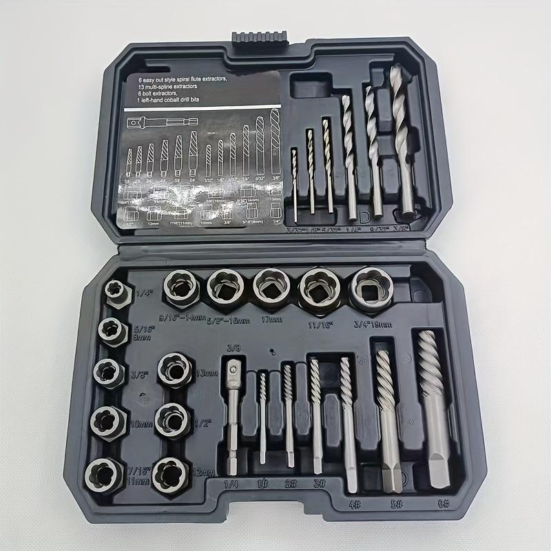 26pcs Damaged Nut And Bolt Extractor Set With Drills, Hex Screw Tool Socket, Bolt Remover, Compact Box For Easy Storage And Carrying