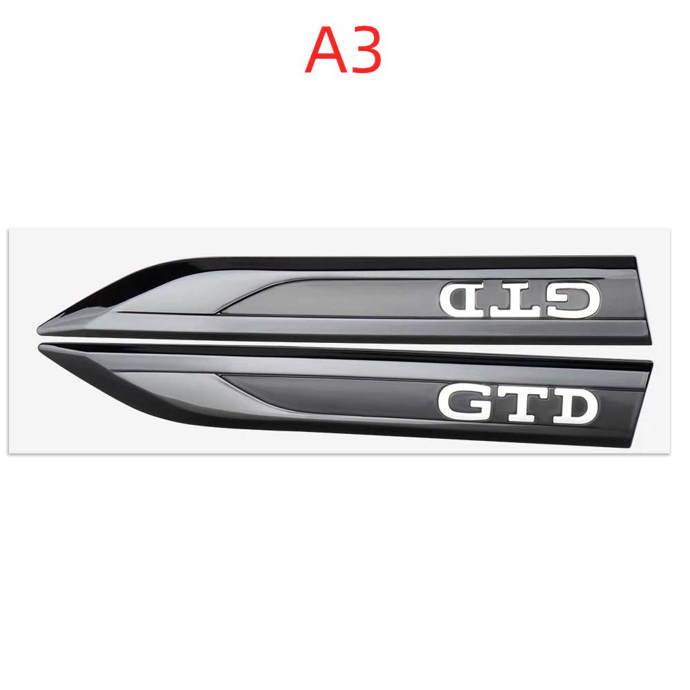 2PCS NEW Car ABS GTI GTD Badge Fender Side Blade Emblem Sticker Auto Side Body Fender Stickers Decal Decorate Accessories For VW
