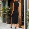 YYFS Women's Fashion Summer Spring Solid Color Print Sleeveless POLO Neck Casual Dresses