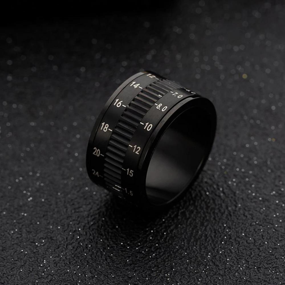 

Fashion Stainless Steel Rotatable Camera Lens Ring Personality Trend 12MM Black Rings for Men Women Jewelry 6 чёрный