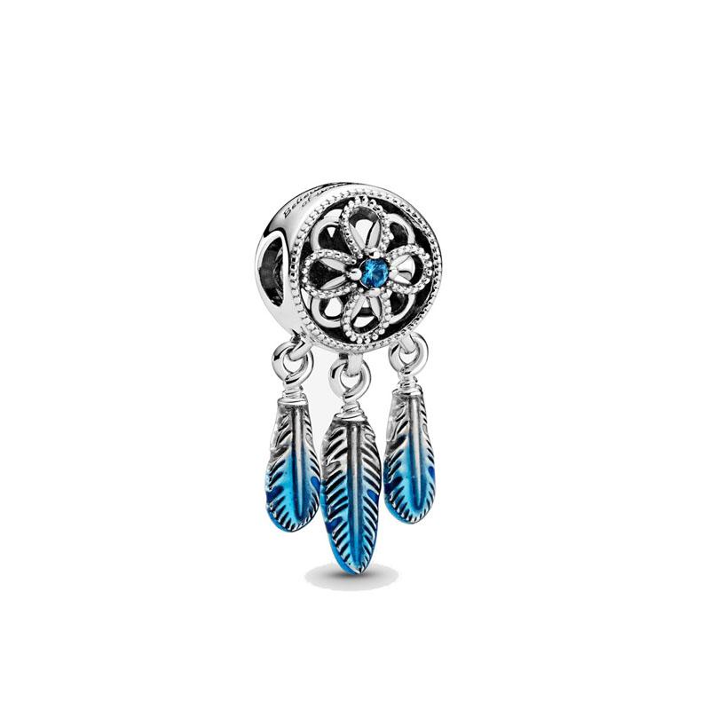 

New 925 Silver Bule Bead Glitter Christmas Tree Charm Bird Fit Bracelet Necklace Women Diy Jewelry For Gift