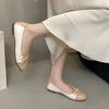 Fashion Round Toe Shallow Mouth Spliced Bow Slip-on Soft Non-Slip Wear-Resistant Square Heel Single Shoes