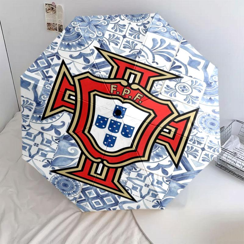 1 PC Automatic Folding Umbrella - Portugal National Football Logo Pattern, Portable & Foldable Design with 8 Ribs, Christmas Birthday Gifts