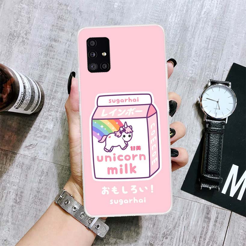 Kawaii Japanese Strawberry Milk Box Phone Case For Samsung Galaxy A14 A15 A13 A12 A54 A55 A53 A52 A04S A24 A25 A23 A22 A34 A35 A