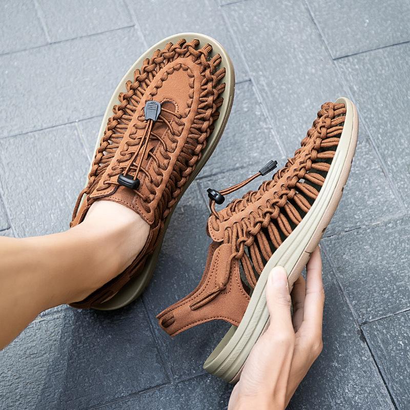 Fashion Fashion Men Sandals Genuine Leather Men Casual Shoes Weaving Design Beach Sandals Outdoor Couples Walking Shoes Water Shoes 2025