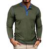 Men's Color Blocked Versatile Long Sleeved Shirt Retro T-shirt Bottom Shirt
