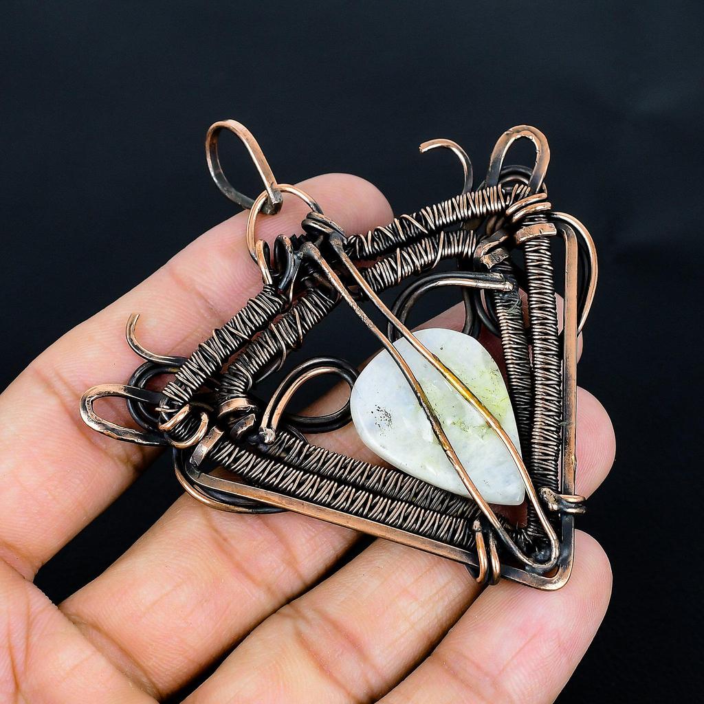 Rainbow Moonstone Pendant Gemstone Jewelry, 999 Copper Wire Wrapped Pendant, Handmade Beautiful Jewelry Pendant