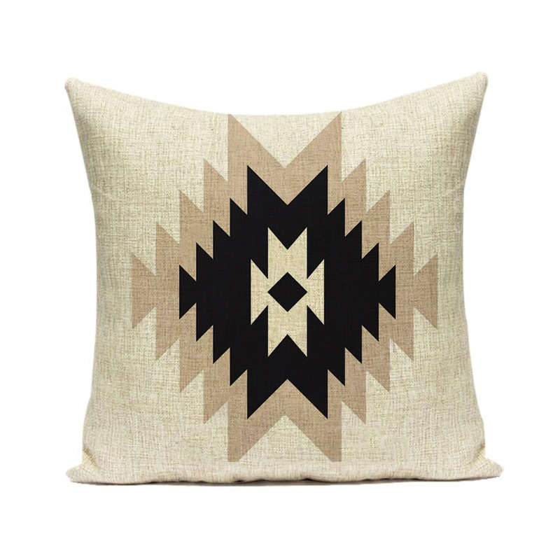 Decorazione Casa Soggiorno Federa in Lino/Cotone Federe per Cuscini Copricuscino con Motivo Geometrico Azteco Boemo