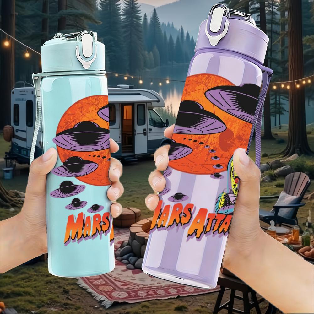 1PC Retro Orange Planet Space Abstract Print 750ml Portable Sports Water Bottle Leakproof Gym Outdoor Travel Drink Cup