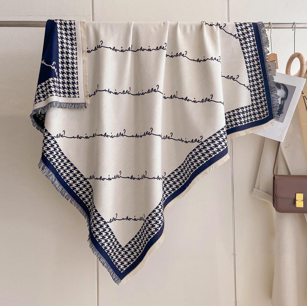 Luxury Imitation Cashmere Shawl: 140cm Square, Warm & Thick with Short Tassels