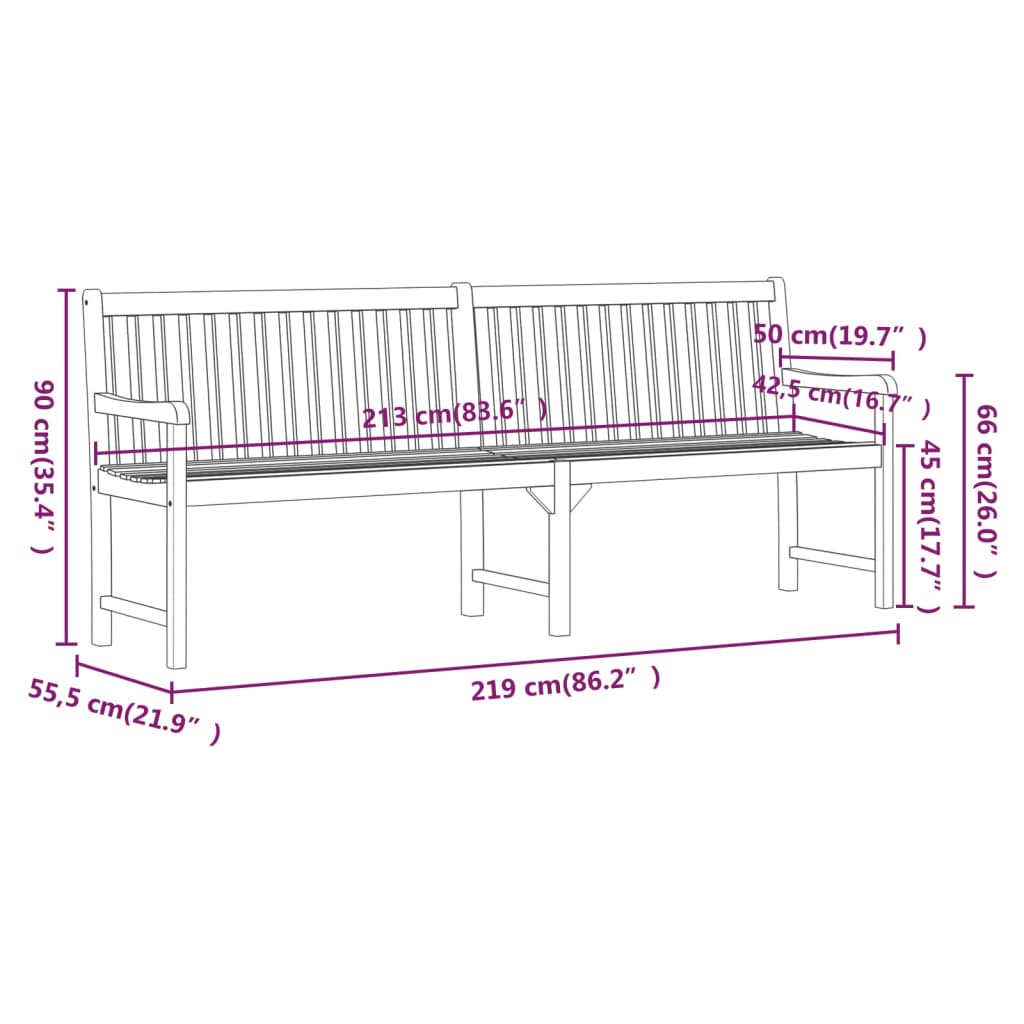 Garden Bench 1 Seat 219 x 55.5 x 90 cm Solid Acacia Wood