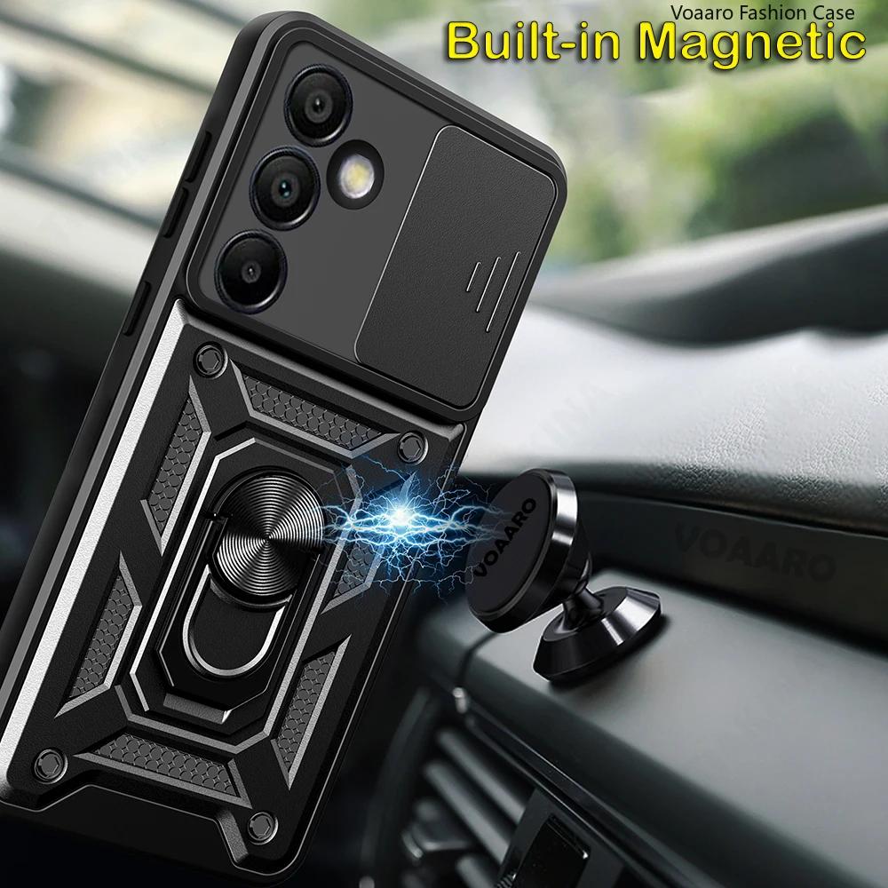 Slide Lens Armor Funda for Samsung Galaxy S24 FE Ultra S23 Plus Ultra M15 F15 M55 A15 A55 A35 5G Case Magnetic Ring Stand Cover