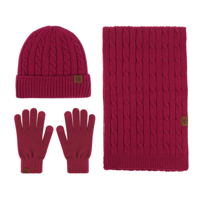 Warm Winter Knit Set Men Women Cable Beanie Scarf Gloves 3-Piece Thick Acrylic Outdoor Travel Accessory