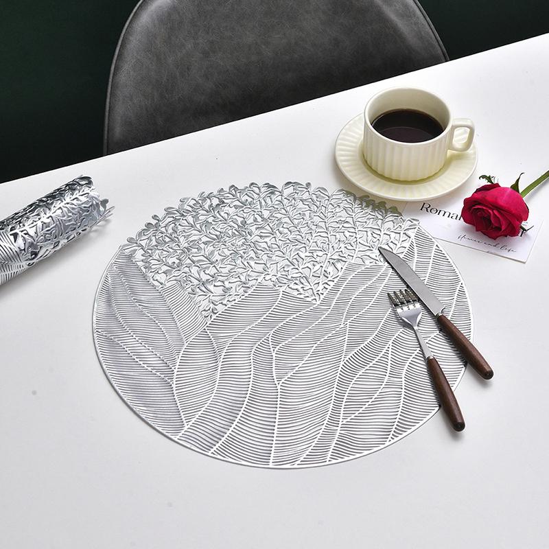1pc Flower Round Placemat PVC Table Mats Heat Resistant Dining Table Decorative Mat Home Party Wedding Christmas Decoration