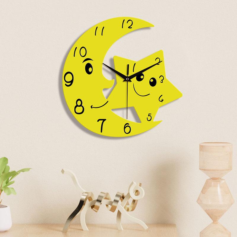 Moon and star shaped wall clock, living room, bedroom, classroom, home decoration, clock, holiday accessories, birthday party su