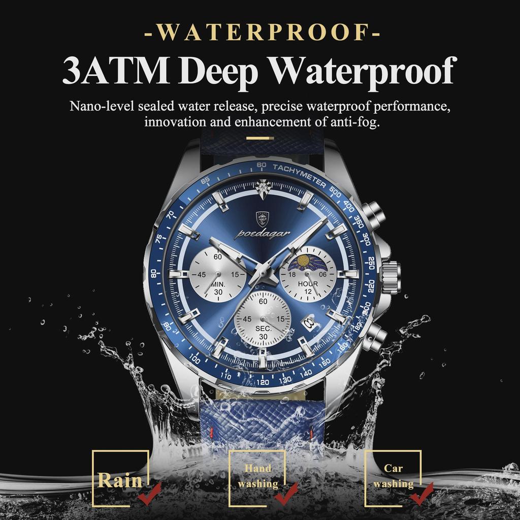 POEDAGAR Original Fashion Men Clock Luminous Waterproof Chronograph Date Man Wristwatch Leather Quartz Sport Men's Watches