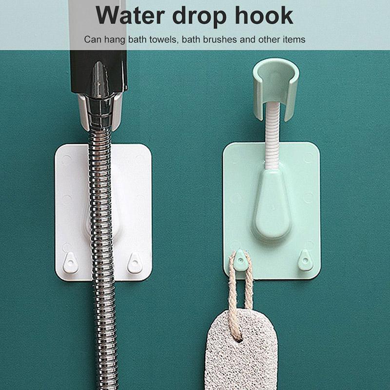 1 360 Shower Head Holder Adjustable Self-Adhesive Showerhead Bracket Wall Mount With 2 Drape Hooks Stand SPA Washroom Universal