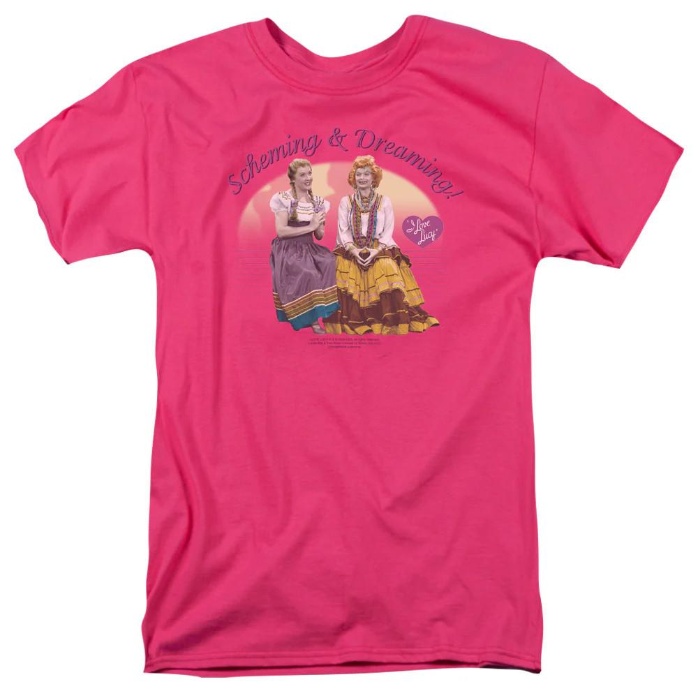 I Love Lucy Scheming and Dreaming Mens T Shirt Hot Pink Officially License