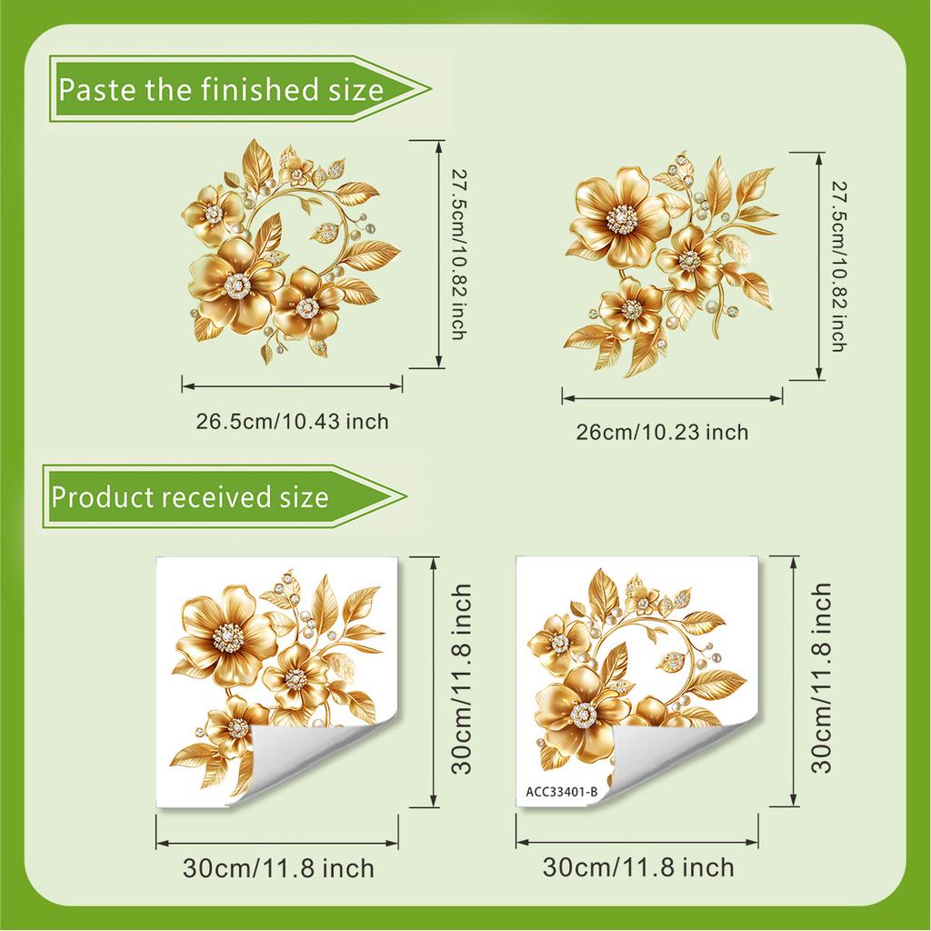 2 Blatt Schöner Goldener Blume Toilettenaufkleber Badezimmer Toilettendeckel Dekorativer Aufkleber Wasserdicht Selbstklebend