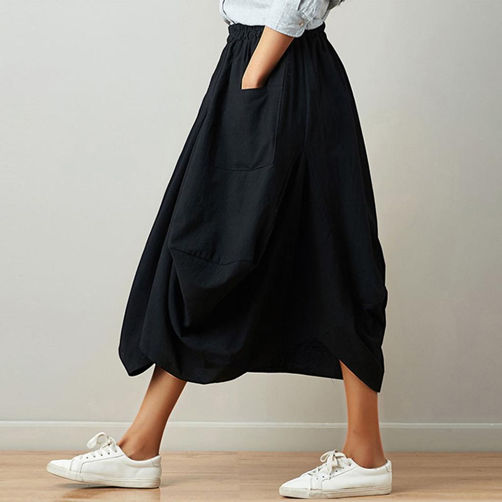 Women's Fashion Summer Solid Color Pocket Skirt Afghan Hippie Ethnic Style Skirt